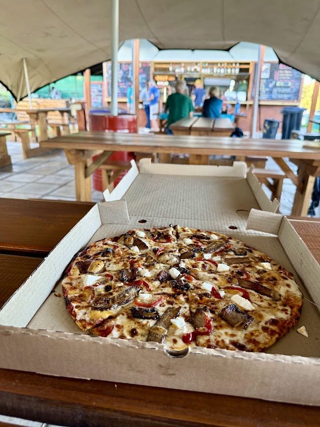 A wood-fired pizza at Yellow's Bru Bistro & Bar