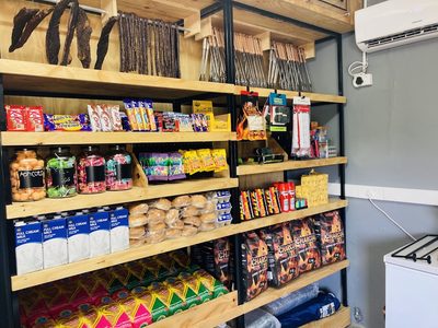 Well-stocked shelves in the Yellow Sands resort shop
