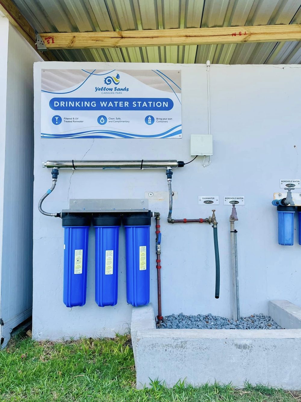 The complimentary filtered rainwater drinking station at Yellow Sands